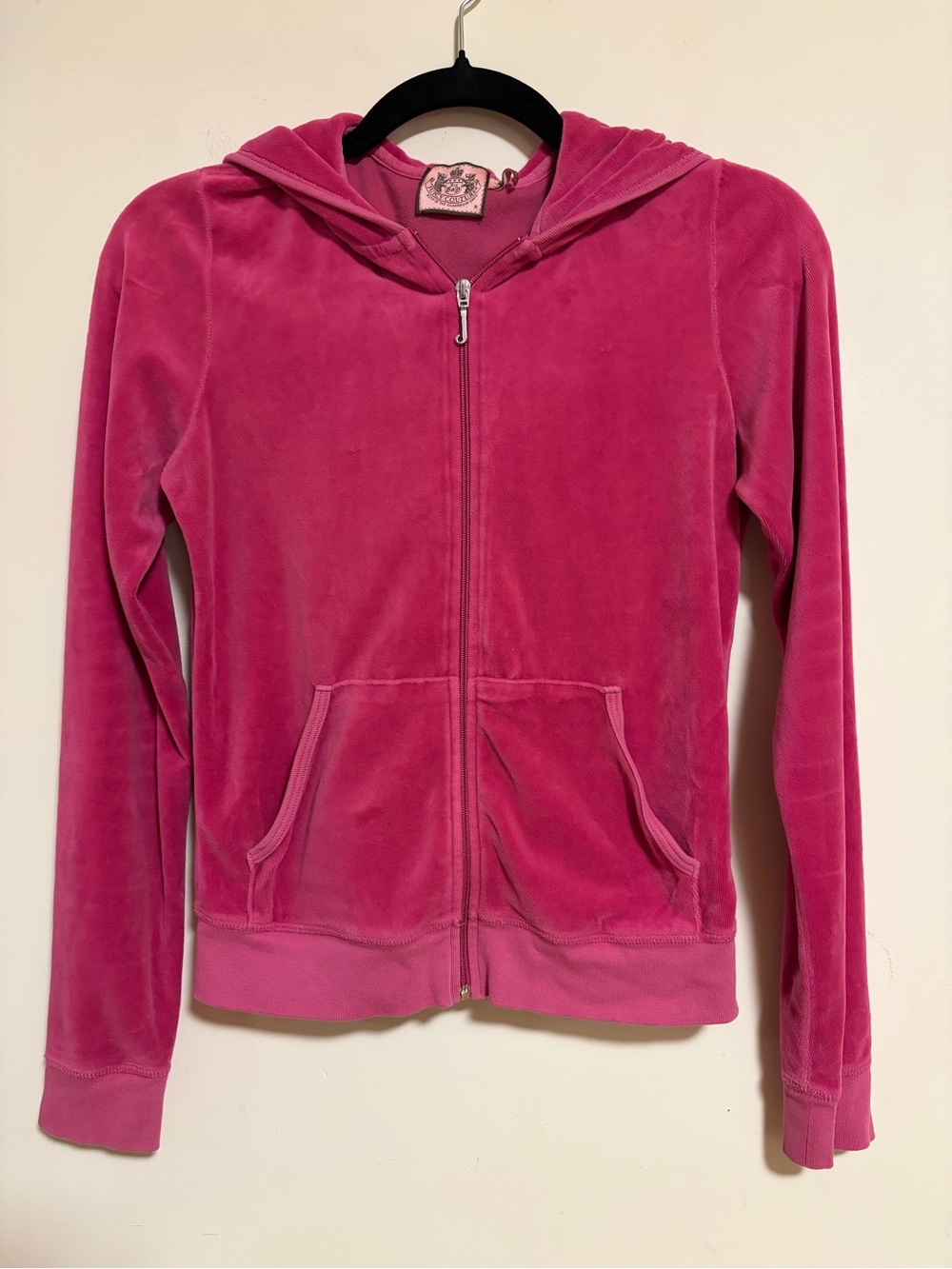 Juicy Couture Vintage 2010s Y2K Pink Velour Zip Up Hoodie M